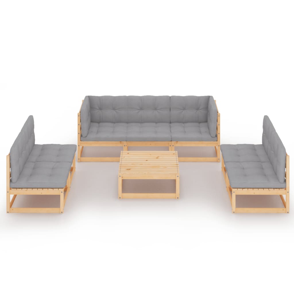 8-tlg. Garten-Lounge-Set mit Kissen Kiefer Massivholz